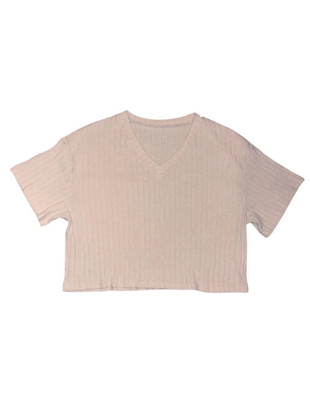 Women’s V-Neck Ribbed Short Sleeve Crop Top In Cream
